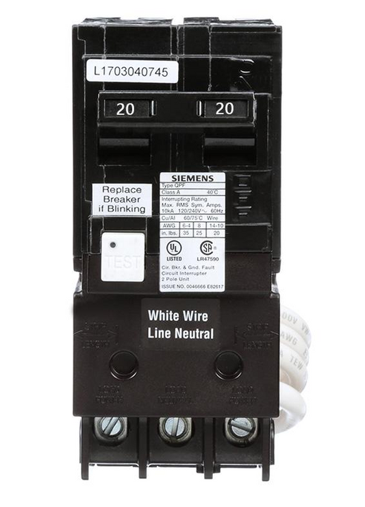 Siemens QF QF220A 20A Double-Pole 120/240V GFCI Circuit Breaker
