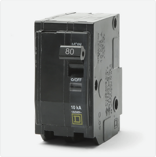 Square D, QO280, CIRCUIT BREAKER, THERMAL MAGNETIC, 2P, 80A