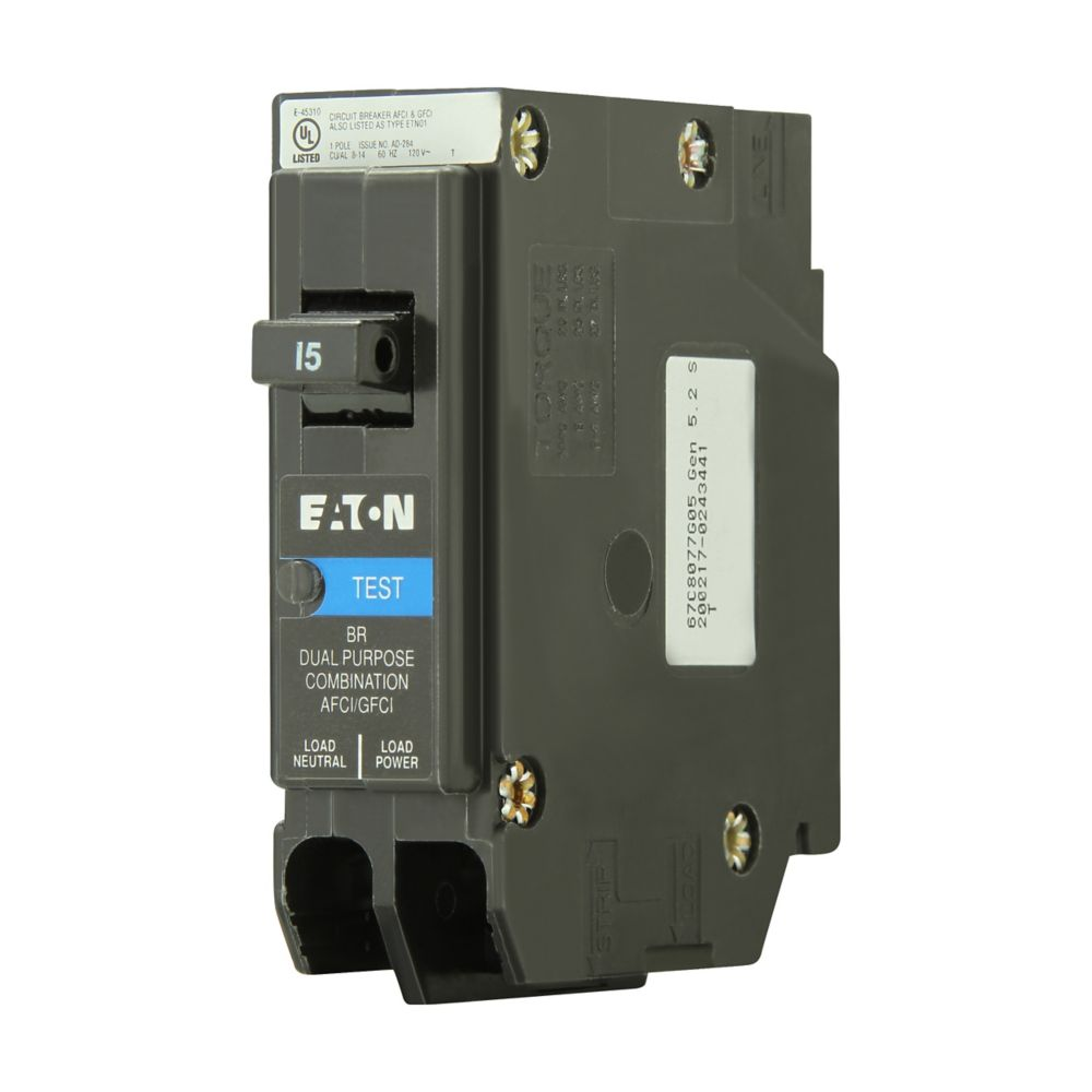 Eaton BR BRP115DF 15A Single-Pole 120V Dual-Function AFCI/GFCI Circuit Breaker
