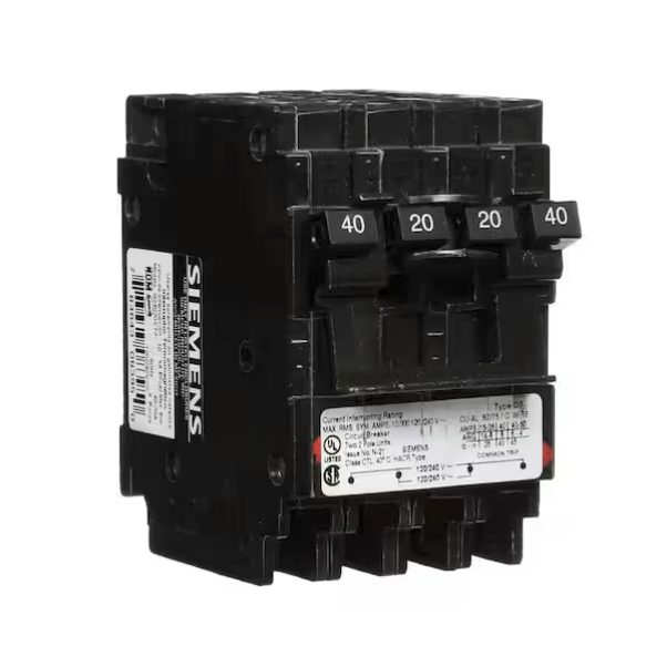 Siemens, Q24020CT2, 40-20A, Two - Double-pole, Circuit Breaker