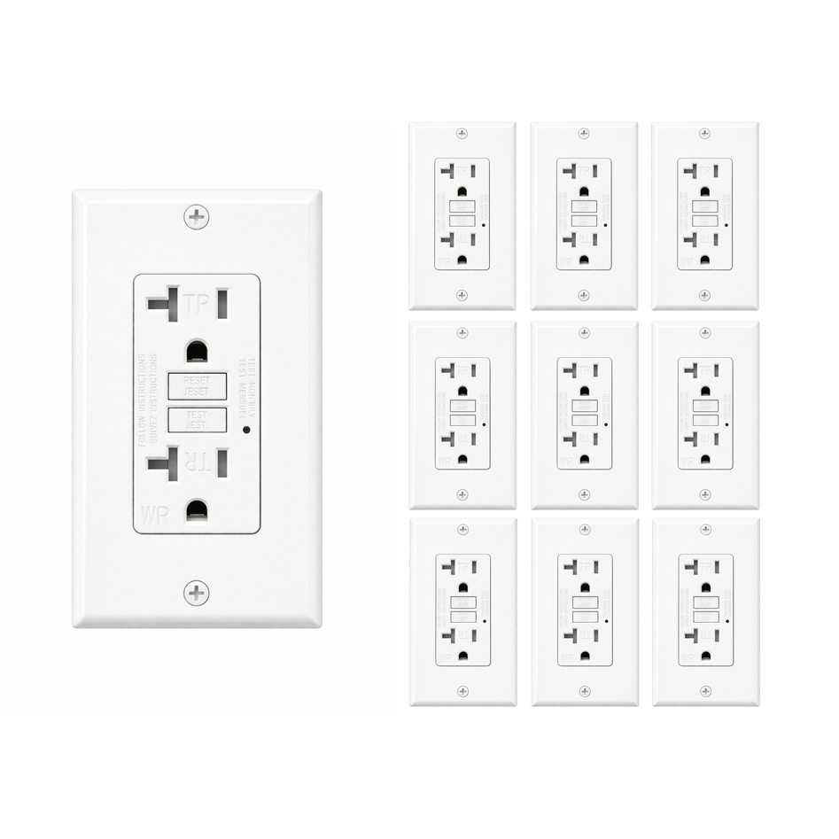 DECORA Single-Pole Ground Fault GFCI Outlet - 20A 120V, Self-Test, Tamper-Resistant, Weather-Resistant, Outdoor Safe (10 Pack)