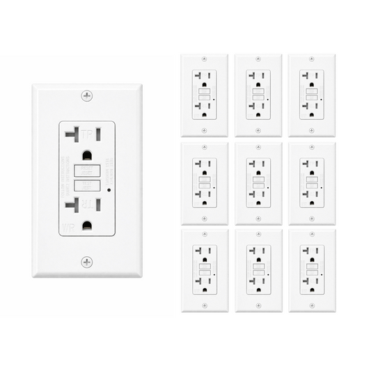 DECORA Single-Pole Ground Fault GFCI Outlet - 20A 120V, Self-Test, Tamper-Resistant, Weather-Resistant, Outdoor Safe (10 Pack)