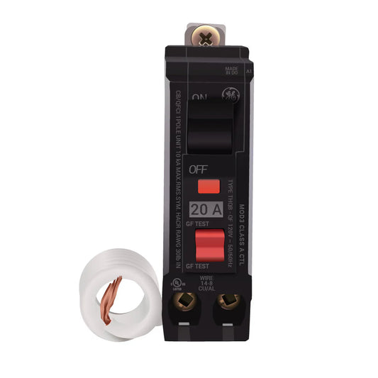 GE , THQB1120GFT - 20 Amp GFCI Circuit Breaker, Bolt-On - 20 Amp - 1 Pole - 120 Volt
