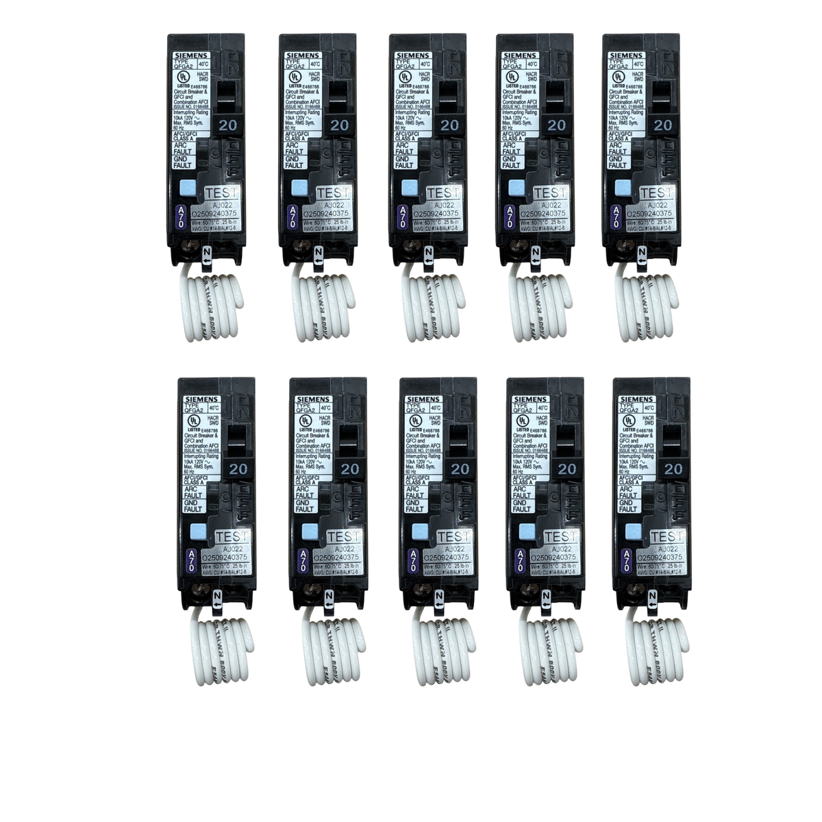 Siemens QP Q120DF 20 Amp Single-Pole 120V Dual-Function AFCI/GFCI Circuit Breaker (10 Pack)