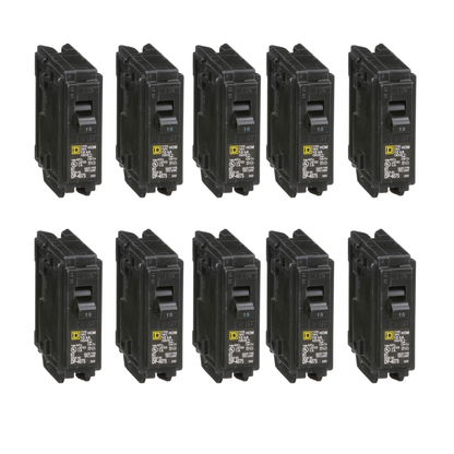 Square D Homeline HOM115 15A Single-Pole 120V Circuit Breaker (10 Pack)