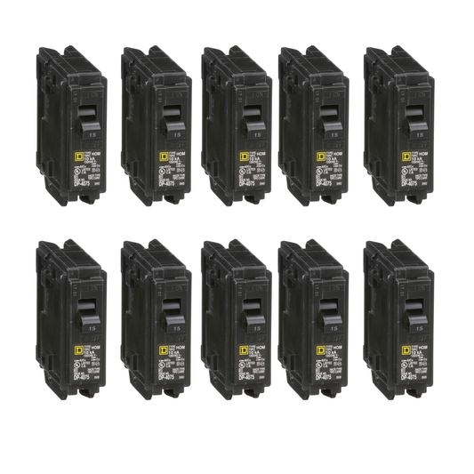 Square D Homeline HOM115 15A Single-Pole 120V Circuit Breaker (10 Pack)