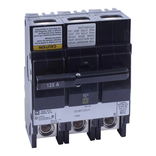 Square D, QOB3125VH, circuit breaker, QO, 125A, 3 pole, 240VAC, 22kA, bolt on