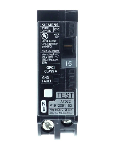 Siemens QP QF115AN 15A Single-Pole 120V GFCI Plug-On Neutral Circuit Breaker