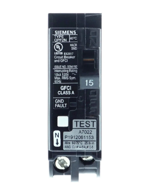 Siemens QP QF115AN 15A Single-Pole 120V GFCI Plug-On Neutral Circuit Breaker