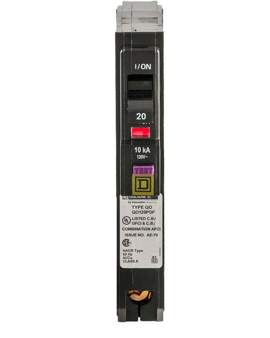 Square D QO QO120PAFGF 20 Amp Single-Pole 120V Dual-Function AFCI/GFCI Circuit Breaker
